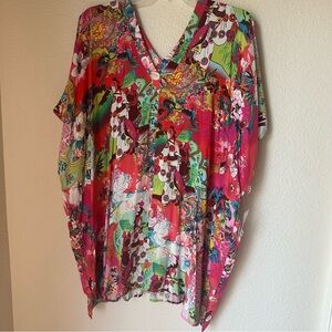 Josie Natori Womens V-neck Asian Inspired Short Caftan Tunic LoungeWear XL NWT